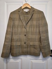 VTG Jones New York Blazer Linen Plaid Brown Green 6 Petite Academia Heritage 90s