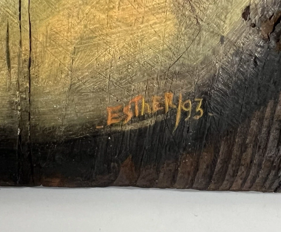 Icono religioso pintado a mano sobre madera - Figura angélica - Firmado ESTHER 1993 Foto 2 de 4