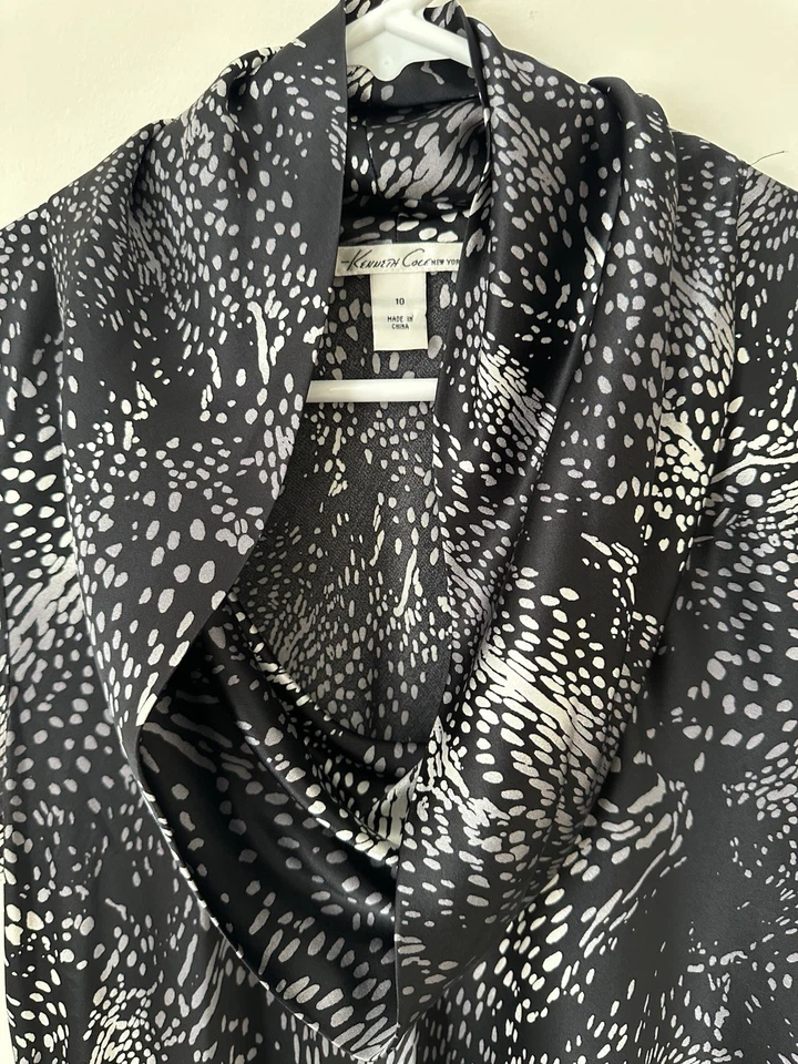 Топ женский Kenneth Cole New York размер 10 черный серый анималистический принт шелк без рукавов - Изображение 3 из 4