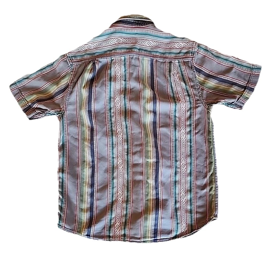Camisa True Grit Abotonada Suroeste Boho Azteca Informal Algodón Rayas Para Hombres Talla M Foto 2 de 4