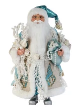 16 Inch Standing Aquamarine Santa Claus Christmas Figurine Figure Decoration