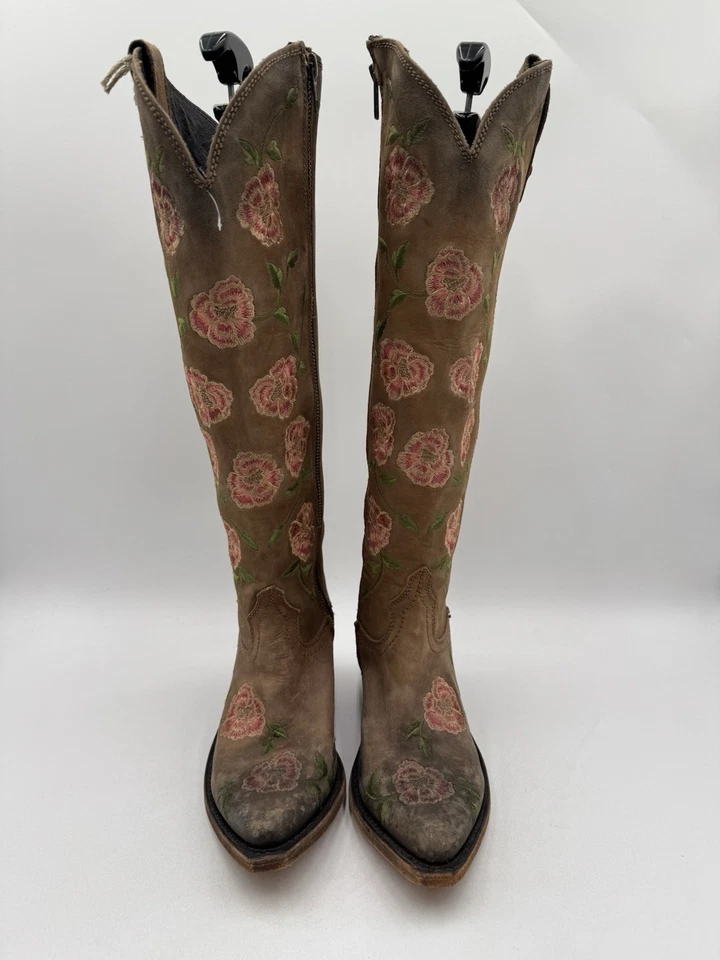 Mujer Liberty Negro Bordado Floral Alto Western Bota Cuero Marrón Talla 7M Foto 2 de 4