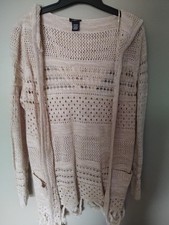 Women's Lace Boho Ivory Fairy Grunge Fringe Cardigan Cottage Core Size M