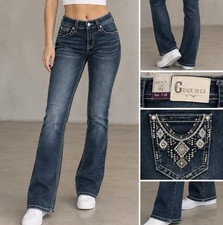 Grace in LA Women s Dark Wash Bootcut Jeans Mid Rise Slim Fit Stretch 5-Pkt