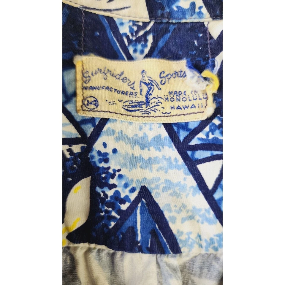 VTG Surfriders Sportswear Honolulu RARE YOUTH SIZE 14 Hawaiian Shirt 50s Tribal - Image 2 of 4