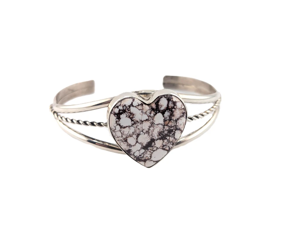 Brazalete turquesa caballo blanco nativo americano en forma de corazón joyería talla 7 pulgadas Foto 2 de 4