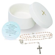 Sweet Treasures Gift Baptism Gifts for Girls, First Rosary with Ceramic Pink