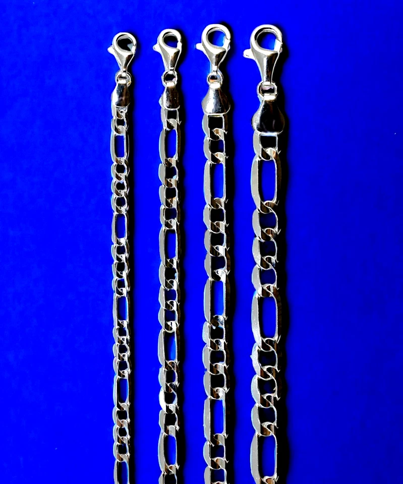 10K White Gold Figaro Bracelet Chain Italian Real Gold 2mm-6mm 7"-9"