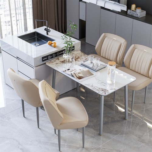 Set of 2 Modern Dining Chairs PU Leather Kitchen Chairs with Large Wide Backrest - Picture 2 of 18