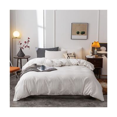 Washed Cotton Duvet Cover King Ultra Soft 100% Cotton Solid Color White Duvet...