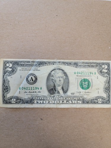 2 DOLLAR BILL 2009 SERIES A RARE Collectable Fancy bill A 04211194 A Circulated - Picture 2 of 6