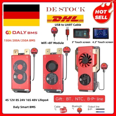 Daly Smart BMS 4S 12V 8S 24V 16S 48V Lifepo4 150A/200A/250A BMS w/Balance BT DHL