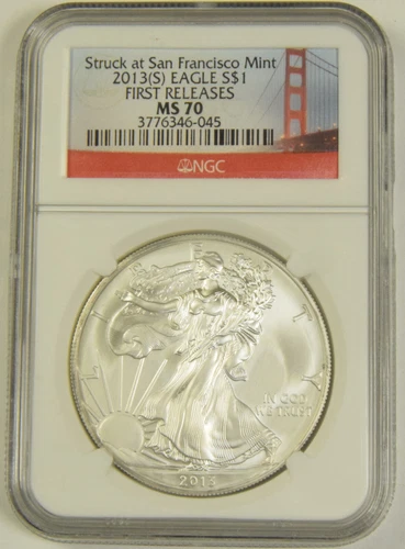 2013(S) Silver Eagle NGC MS-70 First Releases Struck at San Francisco Mint #045