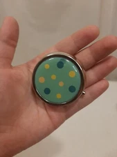 Portable Pocket Ashtray w/ Lid Stainless Steel & Enameled Poka Dot Design