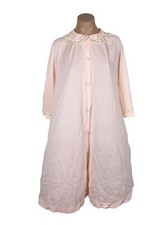 Vintage 60s Pink Pillow Tab Button Down house coat robe Caftan sz L/XL