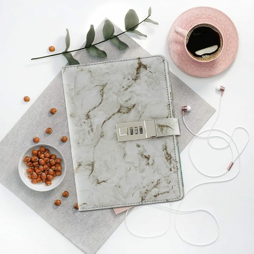 Diary with Lock A5 Marble Diary PU Leather Creative Journal Notebook - Picture 6 of 16