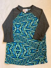 LuLaRoe size 2 Sloan tee gray blue teal geometric EUC