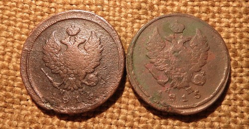 2 Old coins 2 Kopeks ЕМ 1814 НМ & ЕМ 1815 НМ / 2 Копейки Alexander I #1