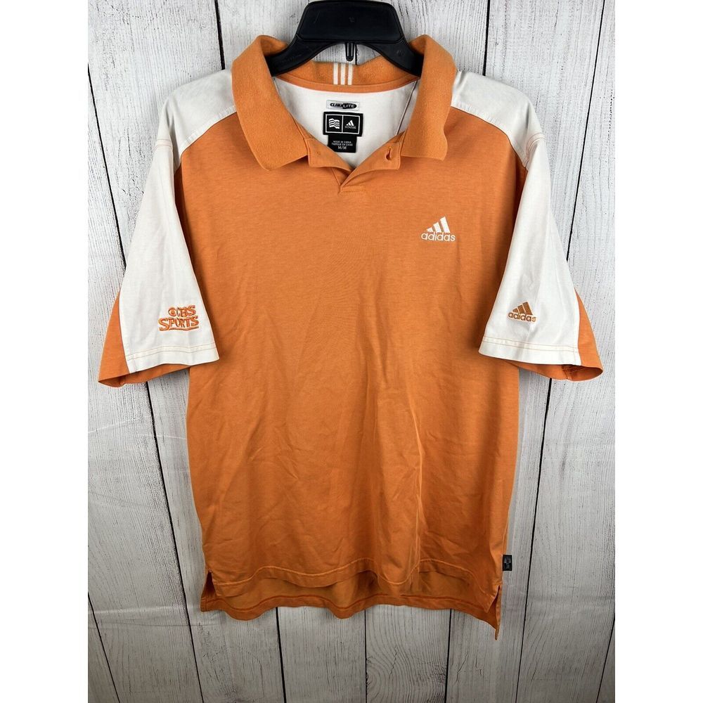 Adidas Vintage Orange White Color Block Athletic Golf Polo Shirt CBS Sports Med