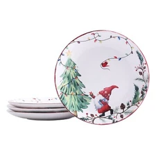 Christmas Gnomes Ceramic Salad Plates 8.75 Inch Set Of 4 For Salad Appetizer Mic