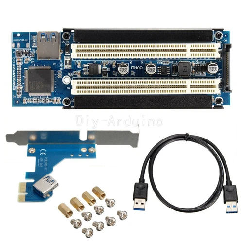 PCI-E Express X1 to Dual PCI Riser Extend Adapter Card With USB 3.0 Cable