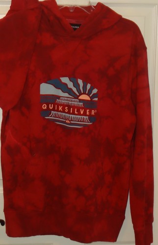 NEW MENS QUIKSILVER volcanic empty line PULLOVER SWEATSHIRT HOODIE RED TIE DYE - Picture 4 of 8