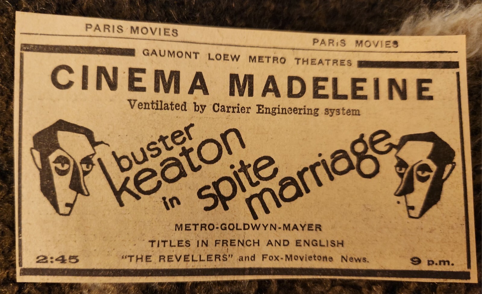 Nice BUSTER KEATON 1929 ad from Paris newspaper 4x2ish eBay