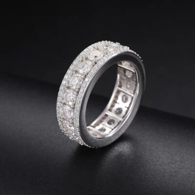 Round Cut Moissanite 14K White Gold Plated Full Eternity Engagement ...