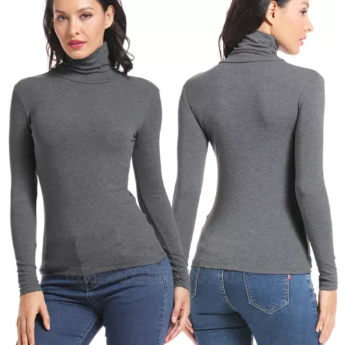 Women's Turtleneck Shirts Long Sleeve Basic Ribbed Knitted Top Lightweight S-3XL - Bild 4 von 17