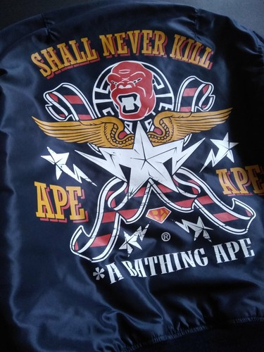 Vintage Bape REAL McCoy A Bathing Ape MA-1 Flight Bomber Jacket Bape Dark Navy M - Picture 5 of 12