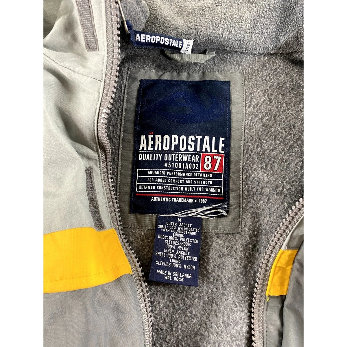 Vintage Aeropostale Men s A87 Jacket Gray Zip Out Lining Jacket