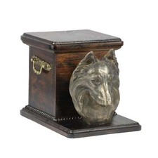 Belgian Shepherd Urn wood casket cremation urn for dog ashes with statue