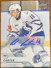 2018-19 Upper Deck CHL Autographs Cole Carter #34 Mississauga Steelheads