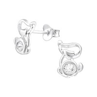 Hunde Ohrringe 925 Silber - Hund Zirkonia Ohrstecker Kinder Damen Dackel Schmuck