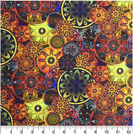 Tela de edredón 100 % algodón estampado flores medallón multicolor recuerdo por yarda Foto 2 de 2