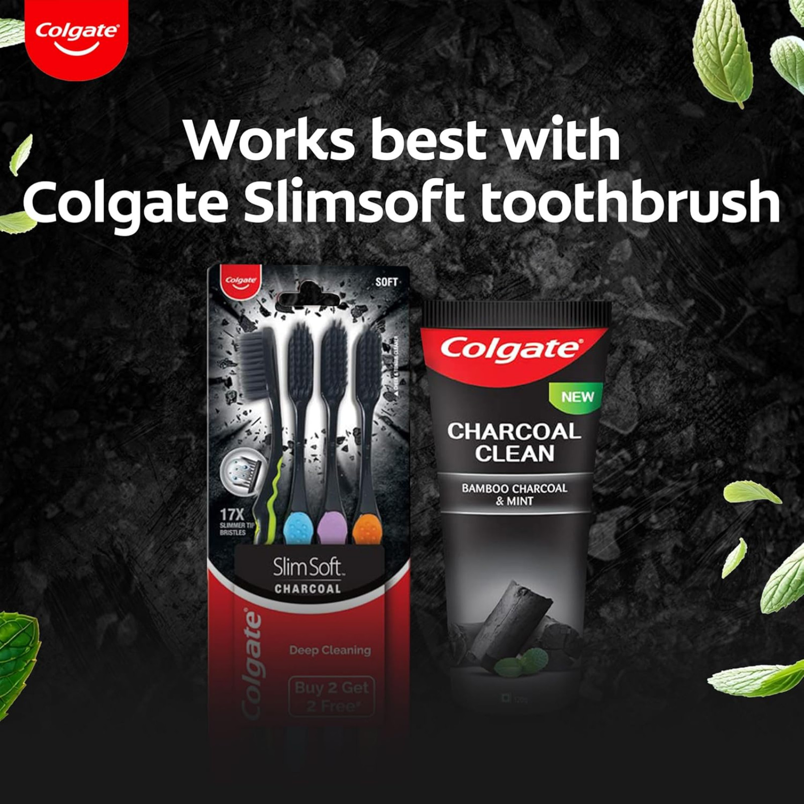 Colgate Charcoal Clean 240g (120g x 2, saver Black Gel Toothpaste Bamboo & Mint