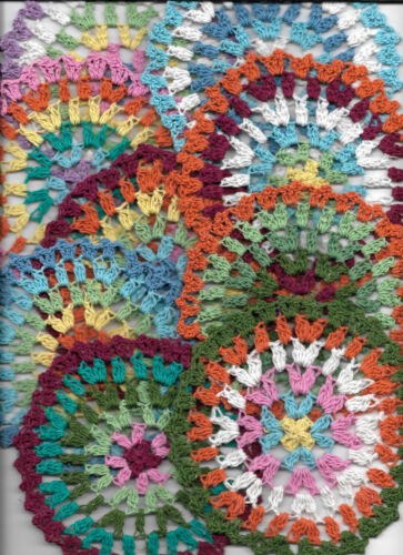 9 psc set Hand Crochet Doilies 5" Rainbow  Colorful  Mandala Boho Vintage Hipp - Picture 1 of 12