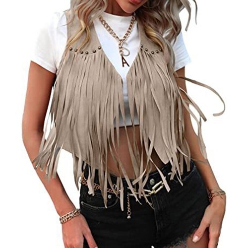 Women Faux Suedes Open Front Vest Sleeveless Bohemian Western Jackets Waistcoat - Picture 10 of 23