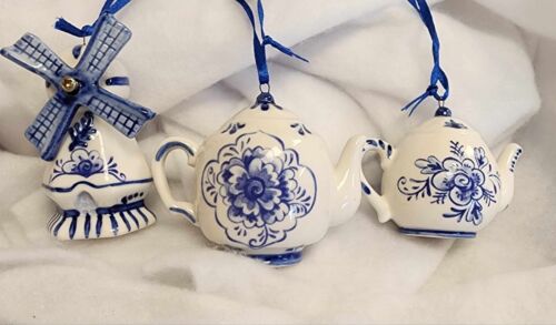 Kurt Adler Ornaments - Set of 3 includes Blue/White 1 Windmill and 2 Teapot - Picture 1 of 6