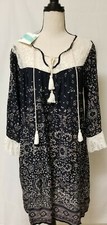 Umgee Size Small Festival Bell Sleeve Boho Mix Print Lace Up  Dress lace accent