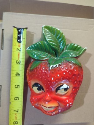 Vintage Anthropomorphic Strawberry Chalkware String Holder 1940's