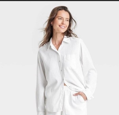 EUC Universal Thread TARGET LINEN button Down Collared Shirt White L LONG SLEEVE