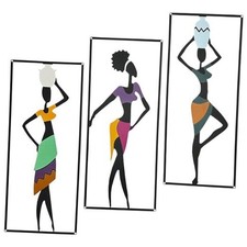 3 Pieces African Wall Art Decor, Maximalist Hanging African Black and Purple