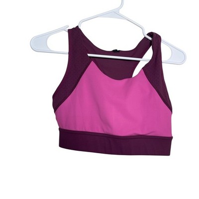 Hind Sports Bra Women's Medium Athletic Padded Mesh Open Back Purple Gym Pink