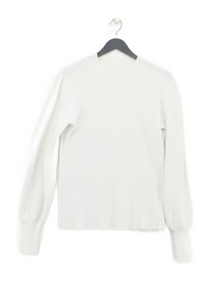 Linie + Punkte Damen Pullover S weiß Viskose mit Polyester, Nylon Rundhals Pulli