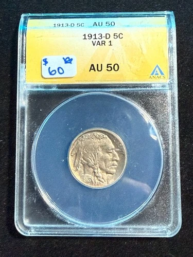 1913 D BUFFALO NICKEL VARIETY 1  ANACS AU 50