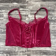 Victoria's Secret XL Dream Angels Pink Velvet Mesh Lace Up Corset Top Goth NWT