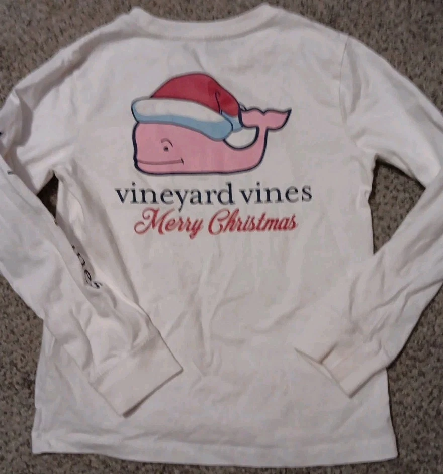 Vineyard Vines Merry Christmas Youth Small 6 White Whale Long Sleeve Pocket Tee - Image 4 of 4