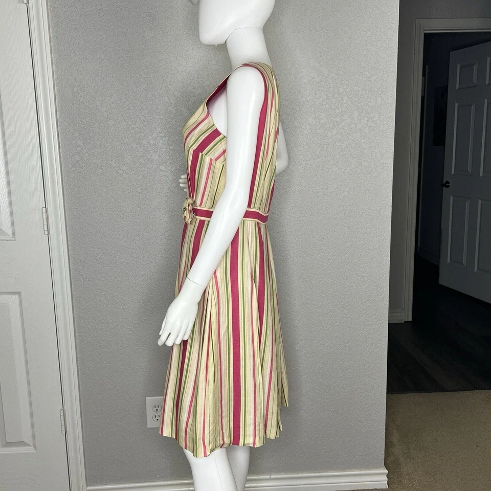 Adrianna Papell Women's Size 10P Linen Blend striped Pleated Fit & Flare Dress - Image 3 of 4