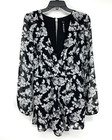 Design Lab Romper Womens Size Large Black Floral Print V Neck Long Sleeve